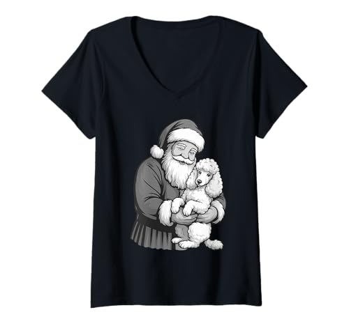 Damen Pudel Weihnachtsmann Weihnachten Hundeliebhaber T-Shirt mit V-Ausschnitt Damen Pudel Weihnachtsmann Weihnachten Hundeliebhaber T-Shirt mit V-Ausschnitt von Funny Standard Poodle Holiday Dog Designs