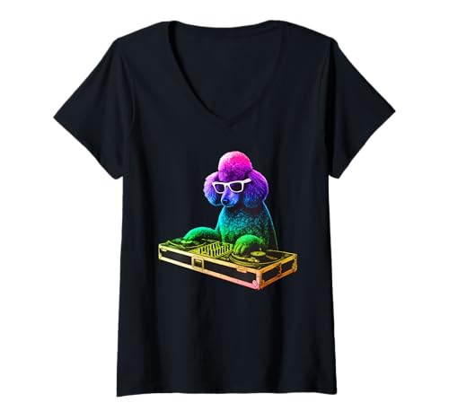Damen Pudel DJ Musik Party Hundeliebhaber T-Shirt mit V-Ausschnitt Damen Pudel DJ Musik Party Hundeliebhaber T-Shirt mit V-Ausschnitt von Funny Standard Poodle House Music Dog Designs