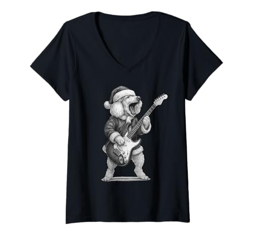 Damen Pudel spielt Gitarre Christmas Dog Lover T-Shirt mit V-Ausschnitt Damen Pudel spielt Gitarre Christmas Dog Lover T-Shirt mit V-Ausschnitt von Funny Standard Poodle Rock Music Dog Designs