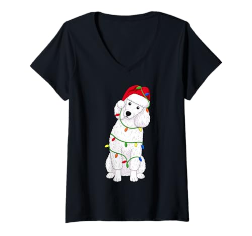 Damen Pudel Weihnachtsbaum Lichter Urlaub Hundeliebhaber T-Shirt mit V-Ausschnitt Damen Pudel Weihnachtsbaum Lichter Urlaub Hundeliebhaber T-Shirt mit V-Ausschnitt von Funny Standard Poodle Xmas Tree Dog Designs