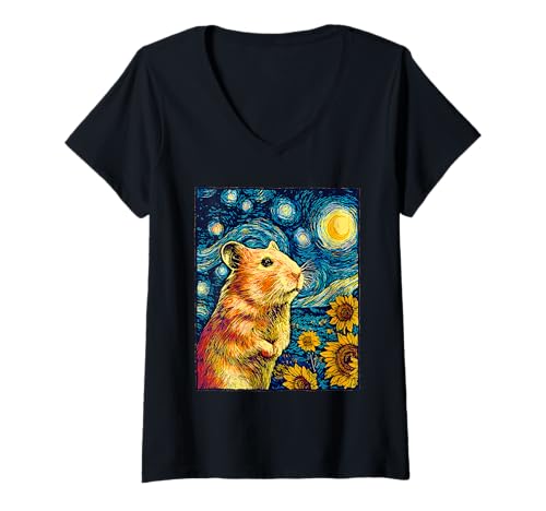 Damen Lustiger Hamster Sternennacht Van Gogh für Hamsterliebhaber Kinder T-Shirt mit V-Ausschnitt Damen Lustiger Hamster Sternennacht Van Gogh für Hamsterliebhaber Kinder T-Shirt mit V-Ausschnitt von Funny Starry Night Hamster Lover Graphic Apparel