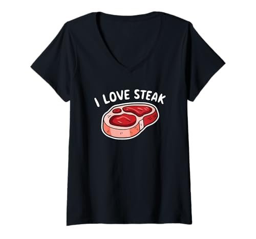 Damen Ich Liebe Steak Lustiger Fleischfresser-Humor für Steakliebhaber T-Shirt mit V-Ausschnitt Damen Ich Liebe Steak Lustiger Fleischfresser-Humor für Steakliebhaber T-Shirt mit V-Ausschnitt von Funny Steak Lover Apparel
