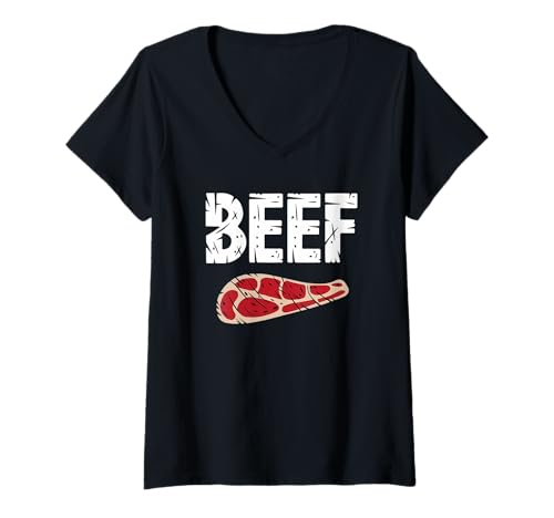 Damen Lustiges Rindfleisch Humor BBQ Fleischfresser für Steakliebhaber T-Shirt mit V-Ausschnitt Damen Lustiges Rindfleisch Humor BBQ Fleischfresser für Steakliebhaber T-Shirt mit V-Ausschnitt von Funny Steak Lover Apparel