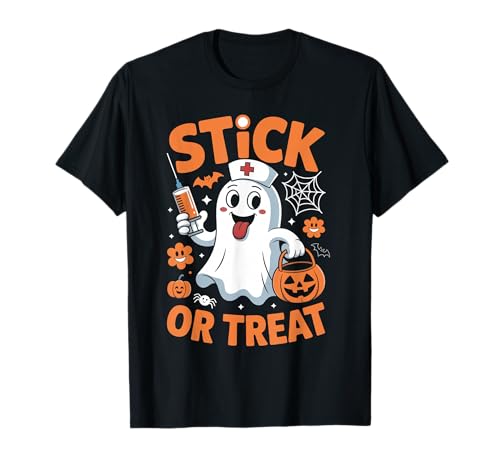 Groovy Stick or Treat Lustiges Halloween-Kostüm Krankenschwester Damen T-Shirt Groovy Stick or Treat Lustiges Halloween-Kostüm Krankenschwester Damen T-Shirt von Funny Stick or Treat Ghost Nurse Halloween Pun