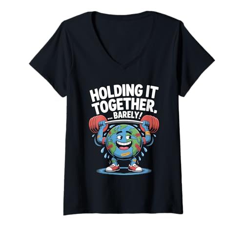Damen Barely Holding It Together Angst Survivor Stress Humor T-Shirt mit V-Ausschnitt Damen Barely Holding It Together Angst Survivor Stress Humor T-Shirt mit V-Ausschnitt von Funny Stress Relief