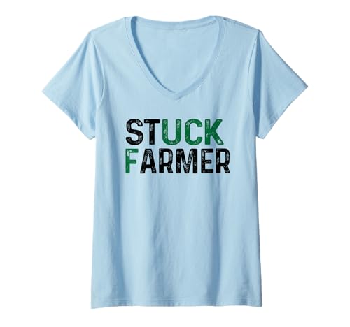 Damen Stuck Farmer Lustiger Humor Männer und Frauen T-Shirt mit V-Ausschnitt von Funny Stuck Farmer Men, women apparel