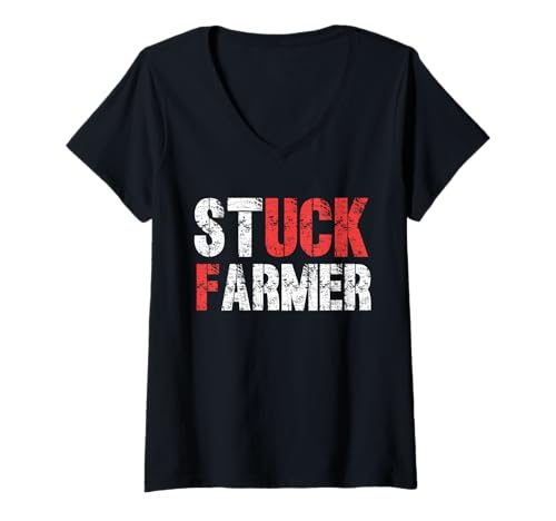 Damen Politischer Humor Lustiger Stuck Farmer Parodie Stuck Farmer T-Shirt mit V-Ausschnitt Damen Politischer Humor Lustiger Stuck Farmer Parodie Stuck Farmer T-Shirt mit V-Ausschnitt von Funny Stuck Farmer Sarcastic Humor Costume