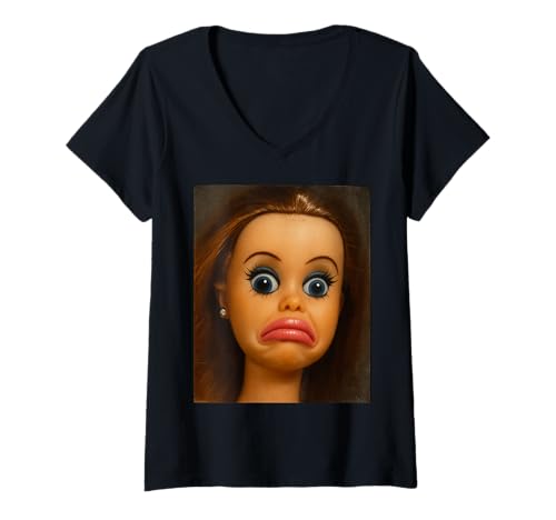 Damen Ekelhaftes lustiges Puppengesicht Meme T-Shirt mit V-Ausschnitt Damen Ekelhaftes lustiges Puppengesicht Meme T-Shirt mit V-Ausschnitt von Funny Stupid Humor Meme