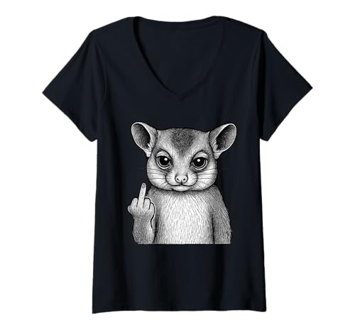 Damen Sugar Glider Mittelfinger sarkastischer Tierliebhaber T-Shirt mit V-Ausschnitt Damen Sugar Glider Mittelfinger sarkastischer Tierliebhaber T-Shirt mit V-Ausschnitt von Funny Sugar Glider Flipping Off Pet Designs