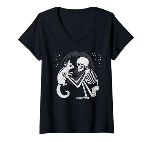 Damen Sugar Glider Skelett Mond Halloween Tierliebhaber T-Shirt mit V-Ausschnitt Damen Sugar Glider Skelett Mond Halloween Tierliebhaber T-Shirt mit V-Ausschnitt von Funny Sugar Glider Gothic Pet Designs