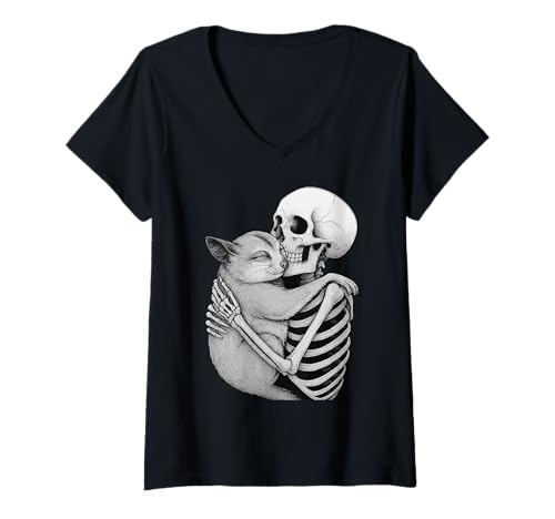 Damen Sugar Glider Skelett Umarmung Halloween Tierliebhaber T-Shirt mit V-Ausschnitt Damen Sugar Glider Skelett Umarmung Halloween Tierliebhaber T-Shirt mit V-Ausschnitt von Funny Sugar Glider Gothic Pet Designs