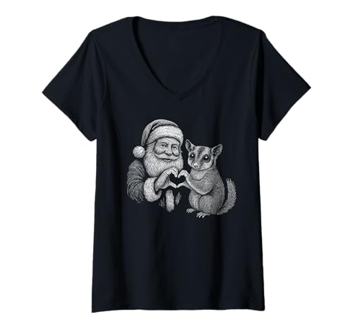 Damen Sugar Glider Weihnachtsmann in Herzform für Tierliebhaber T-Shirt mit V-Ausschnitt Damen Sugar Glider Weihnachtsmann in Herzform für Tierliebhaber T-Shirt mit V-Ausschnitt von Funny Sugar Glider Holiday Pet Designs