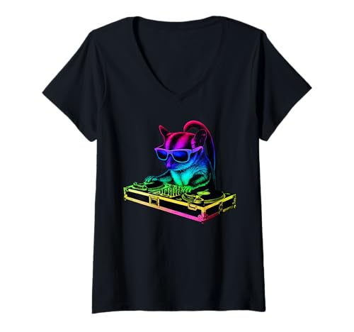 Damen Sugar Glider DJ-Musikparty, Tierliebhaber T-Shirt mit V-Ausschnitt von Funny Sugar Glider House Music Pet Designs