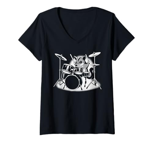 Damen Sugar Glider Schlagzeugspieler, Tierliebhaber T-Shirt mit V-Ausschnitt Damen Sugar Glider Schlagzeugspieler, Tierliebhaber T-Shirt mit V-Ausschnitt von Funny Sugar Glider Rock And Roll Pet Designs