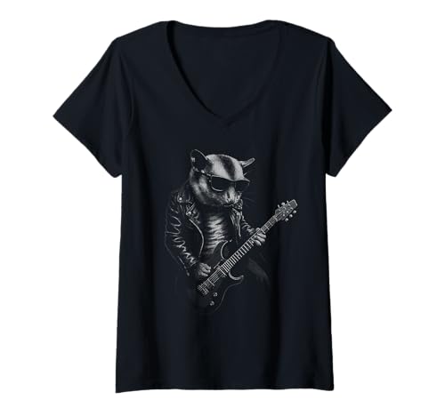 Damen Sugar Glider spielt Gitarre Rock Musik Pet Lover T-Shirt mit V-Ausschnitt Damen Sugar Glider spielt Gitarre Rock Musik Pet Lover T-Shirt mit V-Ausschnitt von Funny Sugar Glider Rock And Roll Pet Designs