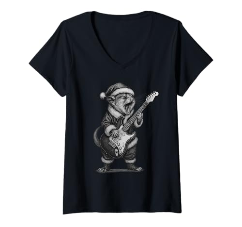 Damen Sugar Glider Spielgitarre Weihnachten Pet Lover T-Shirt mit V-Ausschnitt Damen Sugar Glider Spielgitarre Weihnachten Pet Lover T-Shirt mit V-Ausschnitt von Funny Sugar Glider Rock Music Pet Designs