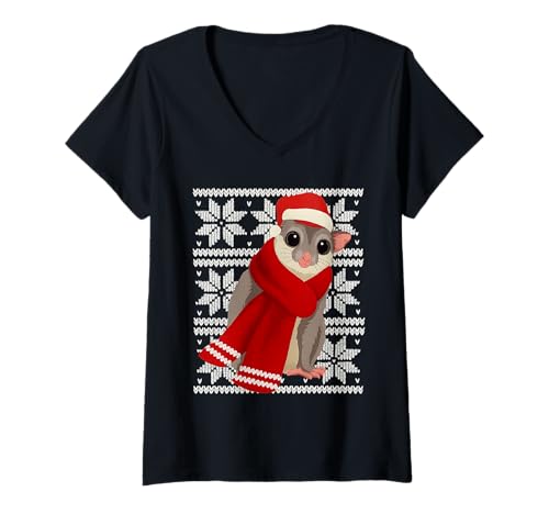 Damen Sugar Glider Ugly Christmas Holiday Tierliebhaber T-Shirt mit V-Ausschnitt Damen Sugar Glider Ugly Christmas Holiday Tierliebhaber T-Shirt mit V-Ausschnitt von Funny Sugar Glider Xmas Tree Pet Designs