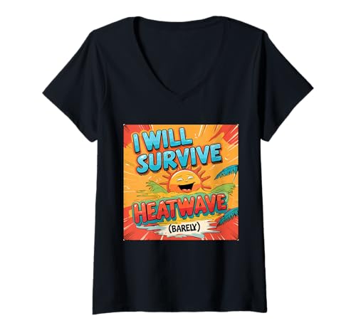 Damen Lustig, ich werde Hitzewelle kaum überleben, Sommerhitze überleben T-Shirt mit V-Ausschnitt Damen Lustig, ich werde Hitzewelle kaum überleben, Sommerhitze überleben T-Shirt mit V-Ausschnitt von Funny Summer Heat Wave Survival