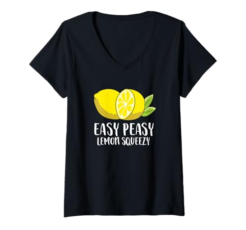Damen Easy Peasy Lemon Squeezy Lemonade Zitronen T-Shirt mit V-Ausschnitt Damen Easy Peasy Lemon Squeezy Lemonade Zitronen T-Shirt mit V-Ausschnitt von Funny Summer Lemon Gifts