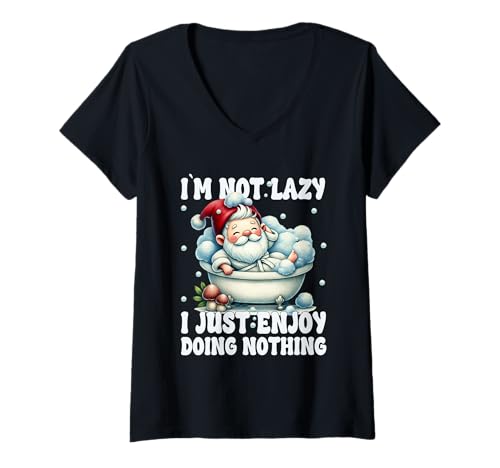 Damen Bathtub Spa Gnome I`m Not Lazy I Just Enjoy Doing Nothing T-Shirt mit V-Ausschnitt von Funny Summer Vacation Gnome Gifts For Lazy People