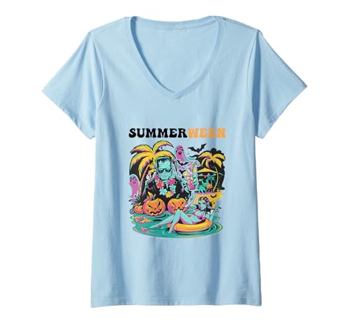 Damen Happy Summerween — Halloween-Urlaub am Strand T-Shirt mit V-Ausschnitt Damen Happy Summerween — Halloween-Urlaub am Strand T-Shirt mit V-Ausschnitt von Funny Summerween Summer Halloween Beach Apparel