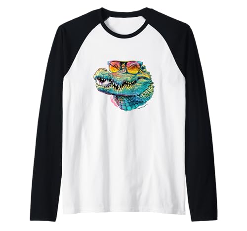 Nettes Krokodil Kostüm mit Sonnenbrille für Jungen und Mädchen Raglan Nettes Krokodil Kostüm mit Sonnenbrille für Jungen und Mädchen Raglan von Funny Sunglasses Crocodile Outfit