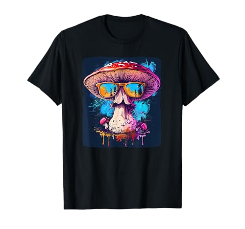 Cooler bunter Pilz mit Sonnenbrille für Jungen und Mädchen T-Shirt von Funny Sunglasses Mushroom Outfit
