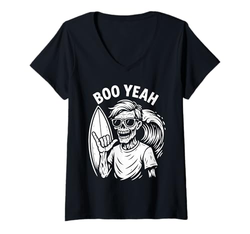 Damen Boo Yeah Zombie Surfer Shaka Schild Halloween Surfen T-Shirt mit V-Ausschnitt Damen Boo Yeah Zombie Surfer Shaka Schild Halloween Surfen T-Shirt mit V-Ausschnitt von Funny Surfer Shaka Sign Undead Halloween Design