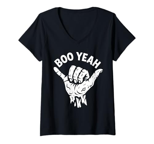 Damen Boo Yeah Zombie Surfer Shaka Hand Halloween Surfen T-Shirt mit V-Ausschnitt Damen Boo Yeah Zombie Surfer Shaka Hand Halloween Surfen T-Shirt mit V-Ausschnitt von Funny Surfer Undead Halloween Shaka Sign Design