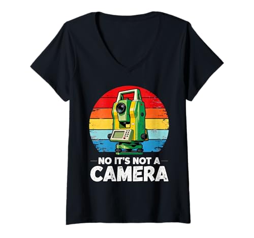 Damen Retro Surveying It's Not A Camera Land Surveyor T-Shirt mit V-Ausschnitt von Funny Surveyor Outfits