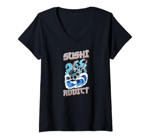 Damen Sushi T-Shirt mit V-Ausschnitt Damen Sushi T-Shirt mit V-Ausschnitt von Funny Sushi Gifts Japan