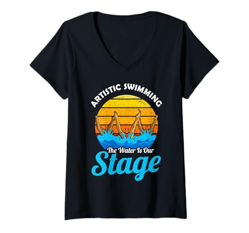 Damen The Water is Our Stage Lustiges künstlerisches Schwimmen T-Shirt mit V-Ausschnitt Damen The Water is Our Stage Lustiges künstlerisches Schwimmen T-Shirt mit V-Ausschnitt von Funny Synchronized Swimmer Gifts