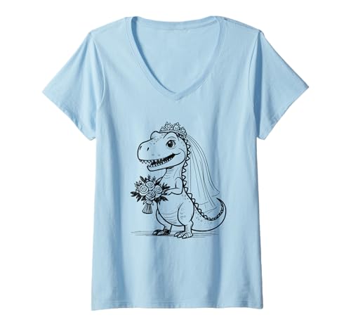 Damen Vintage Funny T-Rex Dinosaurier Braut Grafik Party Hochzeit T-Shirt mit V-Ausschnitt Damen Vintage Funny T-Rex Dinosaurier Braut Grafik Party Hochzeit T-Shirt mit V-Ausschnitt von Funny T-Rex Dinosaur Bride Design Shop