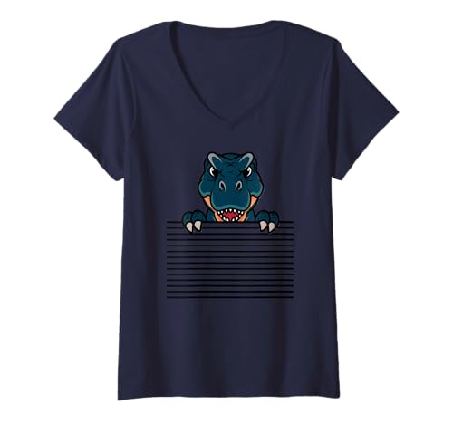 Damen T-Rex Funny Peeking Tyrannosaurus Dinosaurier-Liebhaber für Kinder T-Shirt mit V-Ausschnitt Damen T-Rex Funny Peeking Tyrannosaurus Dinosaurier-Liebhaber für Kinder T-Shirt mit V-Ausschnitt von Funny T-Rex Peeking Dinosaur Lover