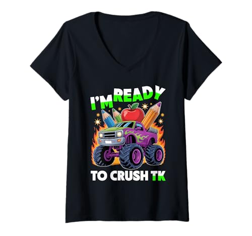 Damen Bereit, TK Back to School Monster Truck zu vernichten T-Shirt mit V-Ausschnitt Damen Bereit, TK Back to School Monster Truck zu vernichten T-Shirt mit V-Ausschnitt von Funny TK Monster Truck Crush Crew 2025