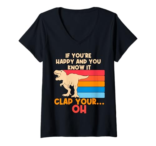 Damen TREX Wenn du glücklich bist und du es weißt OH Funny TREX Small Arms T-Shirt mit V-Ausschnitt Damen TREX Wenn du glücklich bist und du es weißt OH Funny TREX Small Arms T-Shirt mit V-Ausschnitt von Funny TREX Small Arms Dinosaur Humor Gift Apparel
