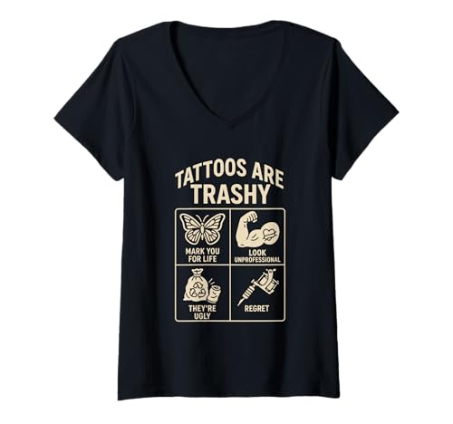 Damen Tattoo Meme Humor Icons Trashy Tatto Parodie Tattoo Liebhaber T-Shirt mit V-Ausschnitt Damen Tattoo Meme Humor Icons Trashy Tatto Parodie Tattoo Liebhaber T-Shirt mit V-Ausschnitt von Funny Tattoo Statement Tattoo Studios Tattooist