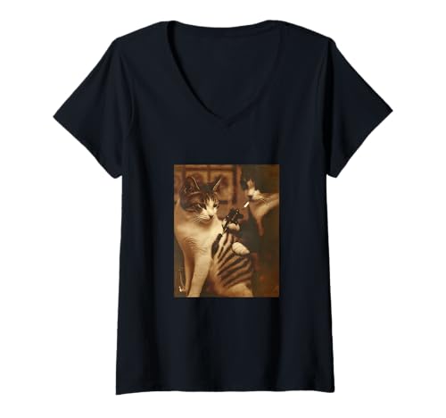 Damen Lustiges Tattoo Katze Meme Inked Kitty Humor für Katzenliebhaber T-Shirt mit V-Ausschnitt Damen Lustiges Tattoo Katze Meme Inked Kitty Humor für Katzenliebhaber T-Shirt mit V-Ausschnitt von Funny Tattooed Cat Meme Ink Lover Kitty Chaos