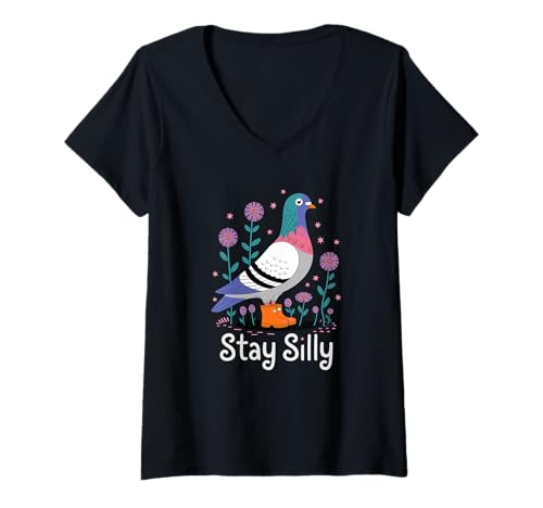 Damen Stay Silly Taube in Gummistiefel T-Shirt mit V-Ausschnitt Damen Stay Silly Taube in Gummistiefel T-Shirt mit V-Ausschnitt von Funny Taube Stay Silly Kleidung