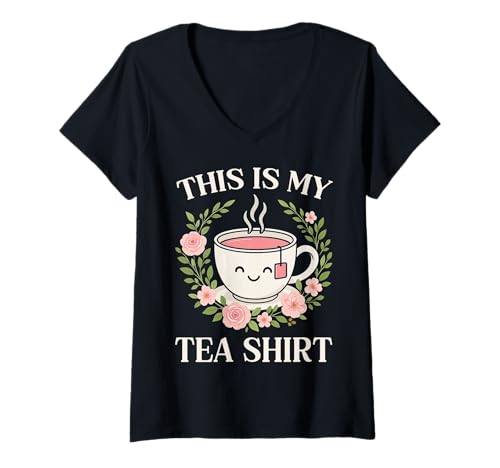 Damen This is My Tea Shirt Kawaii Tea Smiling Sarcasm Teetrinker T-Shirt mit V-Ausschnitt Damen This is My Tea Shirt Kawaii Tea Smiling Sarcasm Teetrinker T-Shirt mit V-Ausschnitt von Funny Tea Graphic Sarcastic Quote Gift Men & Women
