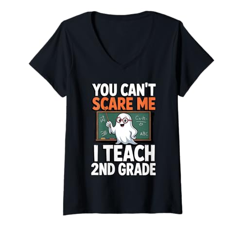 Damen Du Kannst Mich Nicht erschrecken Ich unterrichte Lehrer der zweiten Klasse T-Shirt mit V-Ausschnitt Damen Du Kannst Mich Nicht erschrecken Ich unterrichte Lehrer der zweiten Klasse T-Shirt mit V-Ausschnitt von Funny Teacher Halloween Apparel