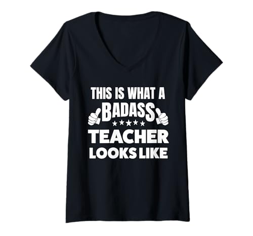 Damen So Sieht EIN böser Lehrer aus T-Shirt mit V-Ausschnitt Damen So Sieht EIN böser Lehrer aus T-Shirt mit V-Ausschnitt von Funny Teacher job anniversary