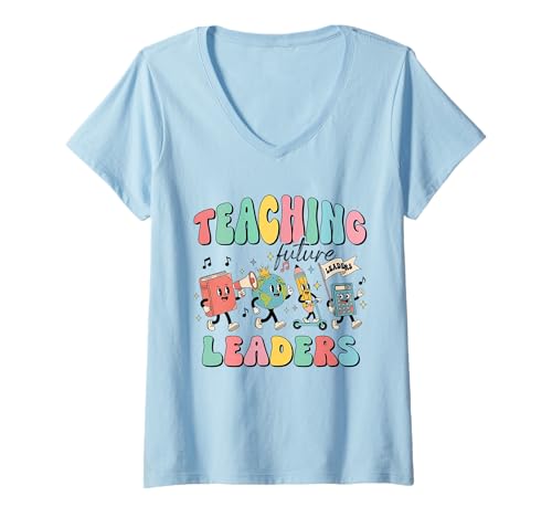 Damen Retro Teaching Future Leaders Groovy Teacher geht Wieder zur Schule T-Shirt mit V-Ausschnitt Damen Retro Teaching Future Leaders Groovy Teacher geht Wieder zur Schule T-Shirt mit V-Ausschnitt von Funny Teaching Future Leaders Men Women Girls Kids