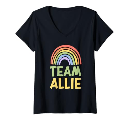 Damen Happy Colorful Team Allie Rainbow Pride Green Yellow T-Shirt mit V-Ausschnitt Damen Happy Colorful Team Allie Rainbow Pride Green Yellow T-Shirt mit V-Ausschnitt von Funny Team Allie Gift Ideas