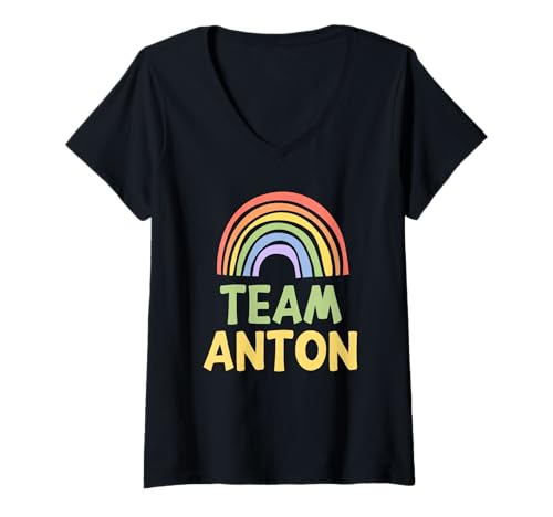 Damen Happy Colorful Team Anton Rainbow Pride Green Yellow T-Shirt mit V-Ausschnitt Damen Happy Colorful Team Anton Rainbow Pride Green Yellow T-Shirt mit V-Ausschnitt von Funny Team Anton First Name Gift Ideas