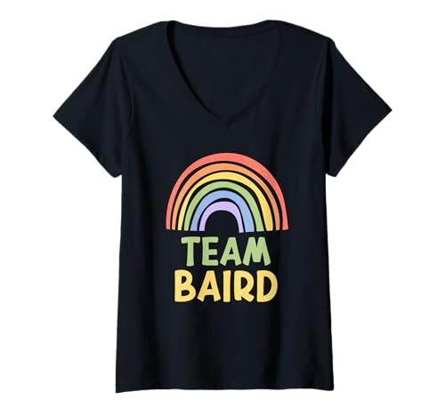 Damen Happy Colorful Team Baird Rainbow Pride Green Yellow T-Shirt mit V-Ausschnitt von Funny Team Baird Family Name Group Gift Ideas