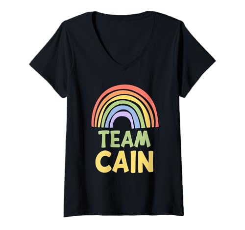 Damen Happy Colorful Team Cain Rainbow Pride Green Yellow T-Shirt mit V-Ausschnitt Damen Happy Colorful Team Cain Rainbow Pride Green Yellow T-Shirt mit V-Ausschnitt von Funny Team Cain Family Name Group Gift Ideas