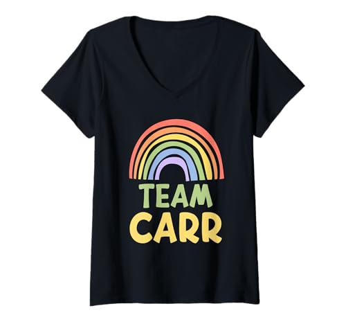 Damen Happy Colorful Team Carr Rainbow Pride Green Yellow T-Shirt mit V-Ausschnitt Damen Happy Colorful Team Carr Rainbow Pride Green Yellow T-Shirt mit V-Ausschnitt von Funny Team Carr Family Name Group Gift Ideas