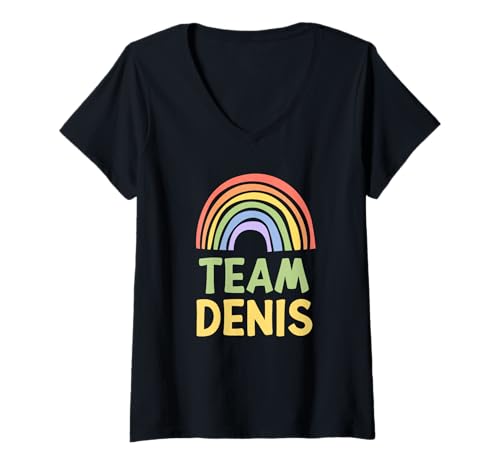Damen Happy Colorful Team Denis Rainbow Pride Green Yellow T-Shirt mit V-Ausschnitt Damen Happy Colorful Team Denis Rainbow Pride Green Yellow T-Shirt mit V-Ausschnitt von Funny Team Denis First Name Gift Ideas