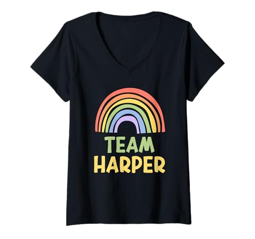 Damen Happy Colorful Team Harper Rainbow Pride Green Yellow T-Shirt mit V-Ausschnitt von Funny Team Harper Family Name Group Gift Ideas